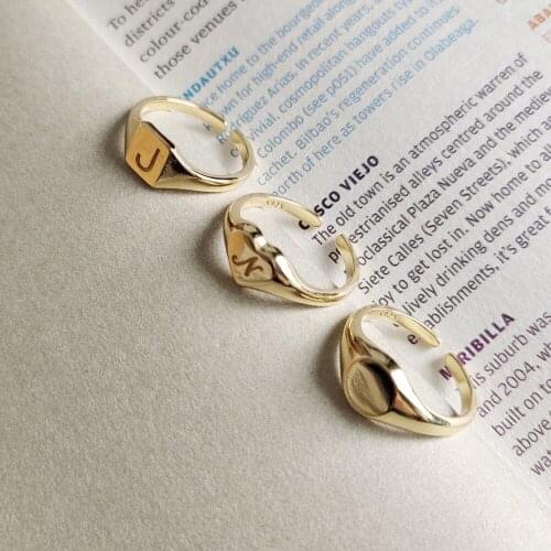 925 Sterling Silver Gold Geometric Letter J Initial N Ring Women Adjustable Band Open Endings Rings Creative Original Jewelry
