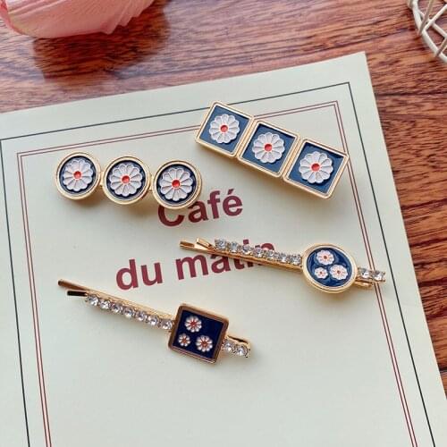 1PC 2020 Fashion Small Daisy Enamel Crystal Geometric Round Square Hairpins Hair Clips for Women Hair Accessories