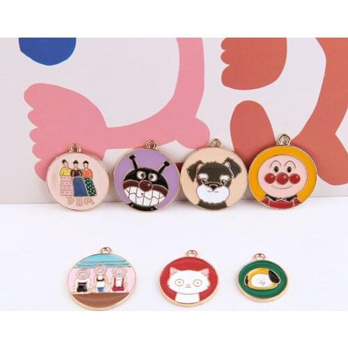 10pcs Cute Animals Dog Girls Cat Enamel Alloy Charms Gold Tone Round Shape Pendants Charms DIY Earring Jewelry Accessories YZ678