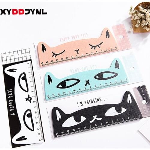 15cm Cute Kawaii Cat Wooden Ruler Parallel Measuring Straight Ruler School Tool Korean Stationery Painting Drafting Supplies