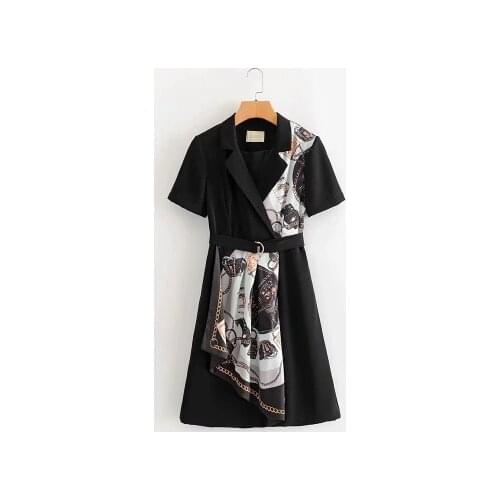 2020 French Graceful Dress Korean Business Suit Collar Short Sleeve Temperament Thin Waist Hugging System Waistband Dress