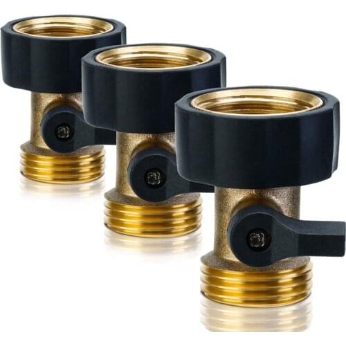3 Pack Heavy Duty Brass Shut Off Valve 3/4 Inch Garden Hose Connector for Garden Hose and Water Faucet (Joiner)