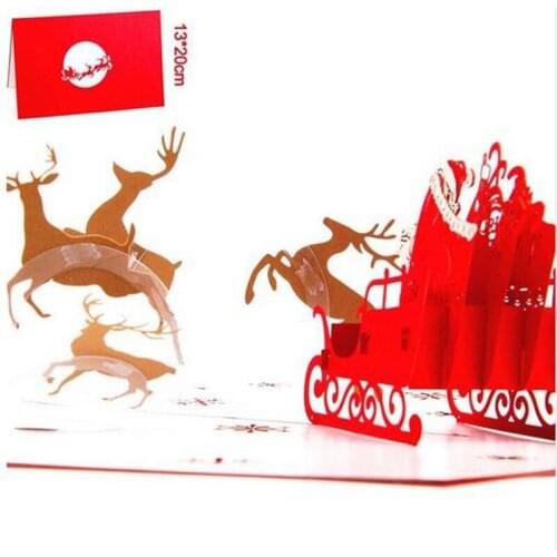 3pcs Flying Xmas Santa Ride Greeting Cards 3D laser Cut Pop Up Paper Handmade Postcards Christmas Party Gifts Supplies Souvenirs