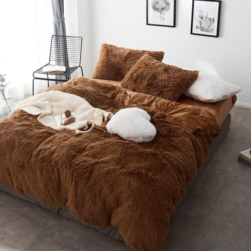 Lamb Wool Coral Velvet Thickened Duvet Cover Solid Color Mink Wool Winter Warm Flat Sheet Pilloecases Bedspread 4PCS