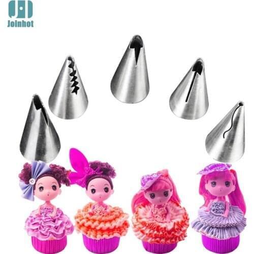 5pcs / set baby doll skirt Stainless Steel Icing Piping Nozzles Pastry Tips Fondant Cup Cake Baking Tool