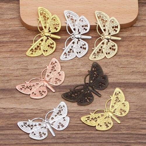 50 pcs/lot 23*38 mm Copper Filigree Metal Butterfly Connector Charms Findings For Jewelry Making