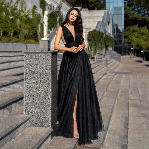 Angelsbridep Sexy A-Line Tulle Evening Dress 2021 Sleeveless V-Neck Evening Gowns Lace-up Back Formal Party Dress Custom Made