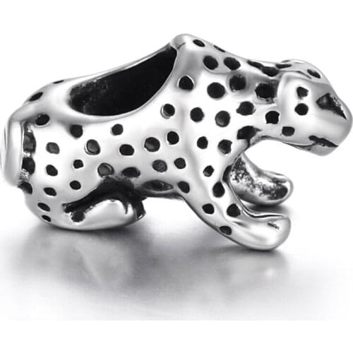 Stainless Steel Leopard Bead Polished 4.5mm Hole Metal European Beads Animal Charms for DIY Jewelry Making Accessories