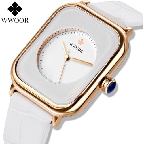 WWOOR White Watches For Women Square Wrist Watch 2021 Top Brand Luxury Leather Dress Casual Waterproof Ladies Watch Montre Femme