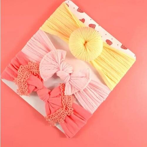 3Pcs/set Baby Headband Floral Solid Color Dot Printed Pink Bows Newborn Baby Girl Headband Girls Turban Hair Accessories