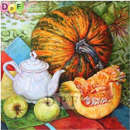 DPF diamond painting Pumpkin and tea cup diamond embroidery 3D mosaic kit full square Rhinestone crafts home wall painting DIY