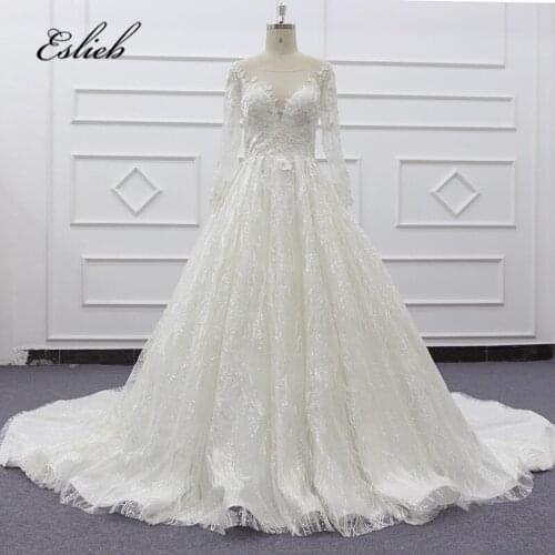 Eslieb 2020 Ivory Luxury Beading Wedding dress Shiny Court train wedding gown Sweetheart Ball Gown Wedding dresses