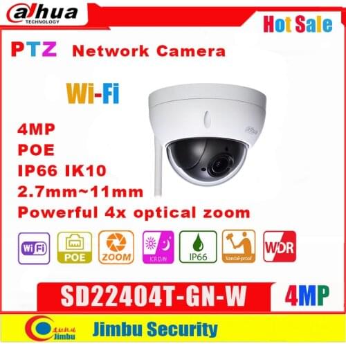 Dahua PTZ camera SD22404T-GN-W 4MP 4x PTZ Wi-Fi Network Camera POE 2.7mm~11mm Mini Dome 4x optical zoom IP66 IK10 Surveillance