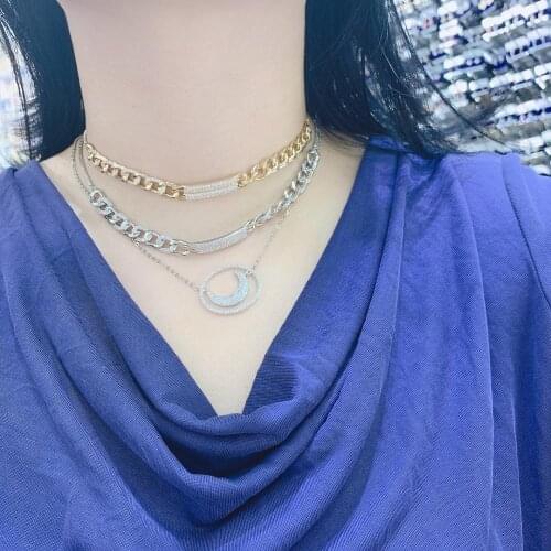 Classic AAA cubic zirconia Statement Cuban Link Chain Choker Necklace adjust Women Wedding Bijoux N0468