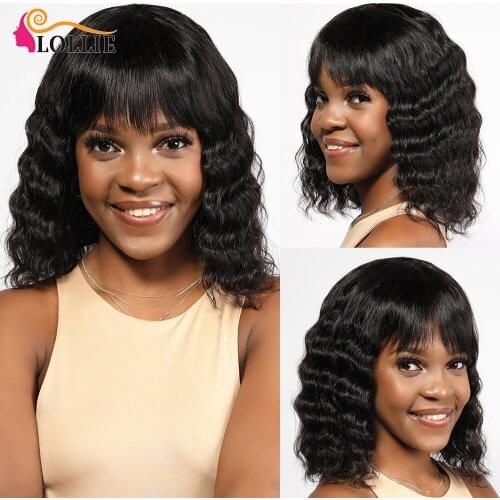 Short Bob Wig With Bangs Body Wave Brazilian Hair Wigs For Black Women Human Hair Full Machine Made Cheap Human Hair Wigs