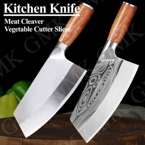 Kitchen Knife Damascus Laser Pattern Chinese Chef Knives Forged Stainless Steel Meat Cleaver Vegetable Cutter Slicer Cooking