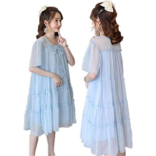 Maternity Summer Dress for Pregnant Women Clothes Short Sleeve Solid Chiffon Dress Woman Pregnancy Dresses Maternity Clothes