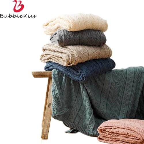 Bubble Kiss Best Selling 2020 Blanket Solid Color Knitting Blankets For Beds Office Shawl Nap Blankets Home Travel Throw Blanket