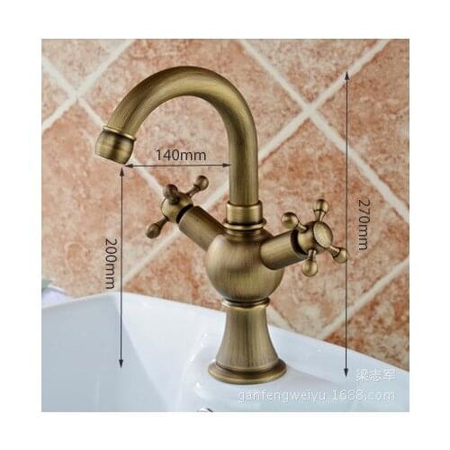 Full copper basin faucet antique European washbasin faucet hot and cold faucet double open