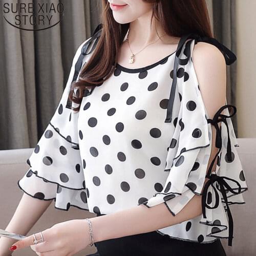 Korean Fashion Clothing 2021 Off Shoulder Top Ladies Tops Shirts Womens Tops Blouses Chiffon Blouse White Shirt 3096 50