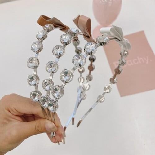 Fashion hair accessories women crystal bow headbands super flashing thin side headband wild girl face wash hair band headwear