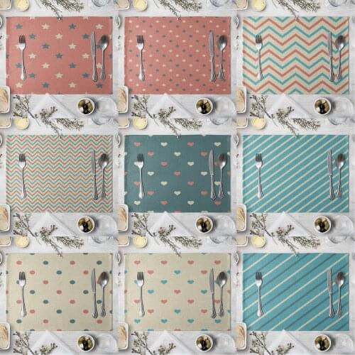 Fashion Print Rectangle Cotton Linen Western Style Table Pad Cut Mats Placemat for Dinner Kitchen Table 40x30cm Star Love
