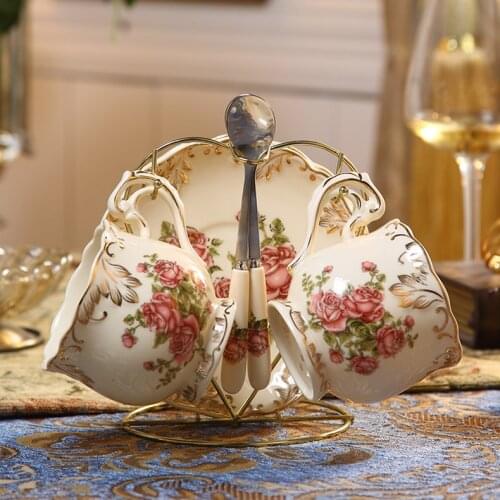 Cup-Set Coffe Ceramic Luxury European Porcelain Teacup Saucer Reutilisable-Cups Gold