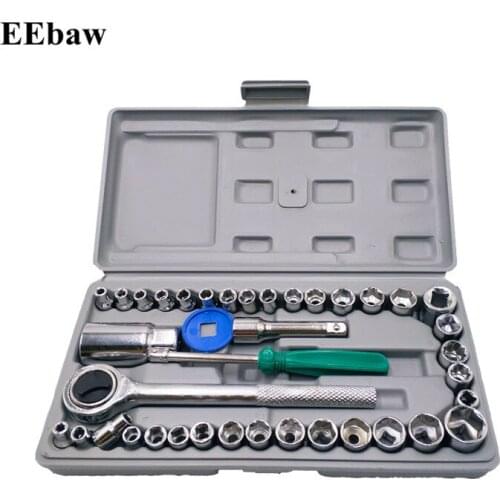 40pcs Combination Socket Wrench Set Drive Ratchet Wrench Spanner Repairing Tool Set Common Sockets Kit Hand Tool Set
