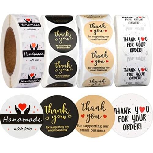 WYSE 120/500pcs Thank You Stickers Handmade with Love Diary Scrapbooking Stickers Birthday Wedding Party Gift Decorations Labels