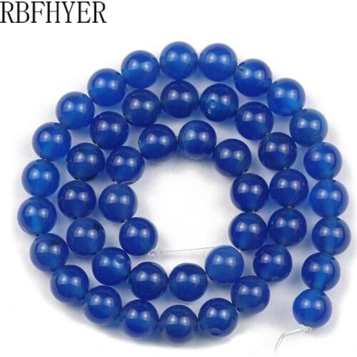 RBFHYER Natural Stone Blue Carnelian Beads Hight quality Loose Beads For Jewelry Bracelet Making Necklace DIY 6 8 10 12mm