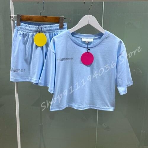 2021 summer new ladies suits, casual sports suits, round neck tops, casual shorts, two-piece suits