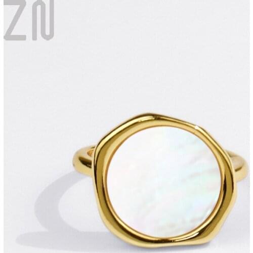 ZN 2021 New Trendy Inlaid White Shells Rings for women Fashion Jewelry Gifts Korean Simple Geometry Opening Ladies Finger Ring
