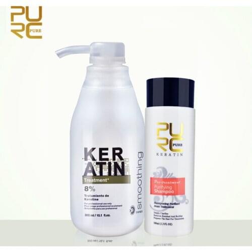 PURC 8% Brazil Keratin Treatment 300ml & 100ml Purifying Shampoo Make Hair Straightening Smoothing Hair Care Products 2Pcs/set