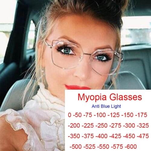 Transparent Cat Eye Myopia Glasses Women Fashion Luxury Brand Anti Blue Light Computer Prescription Glasses For Vision Minus -5