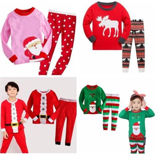 Autumn Winter Santa Claus Kids Clothing Sets For Boys Cute Baby Sleepwear Christmas Outfits Girls Two-Piece Pajamas