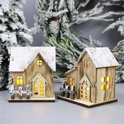 Christmas Luminous Wooden House Led Wooden House Christmas Tree Decoration Illuminated Wooden House DIY Decoration Decoration