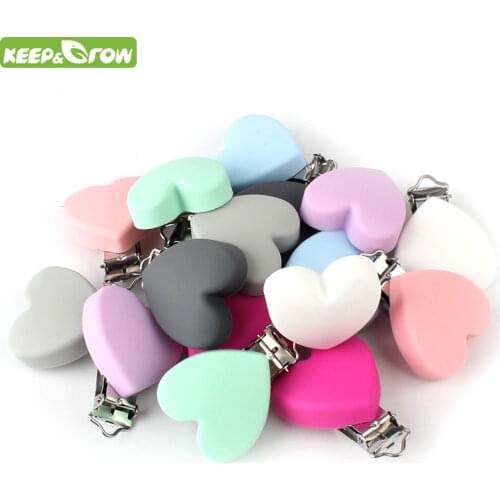 KEEP&GROW Heart Shape Silicone Teether Holder Pacifier Chain Clip For DIY Necklace Nursing Pendant Clips DIY Making Accessories