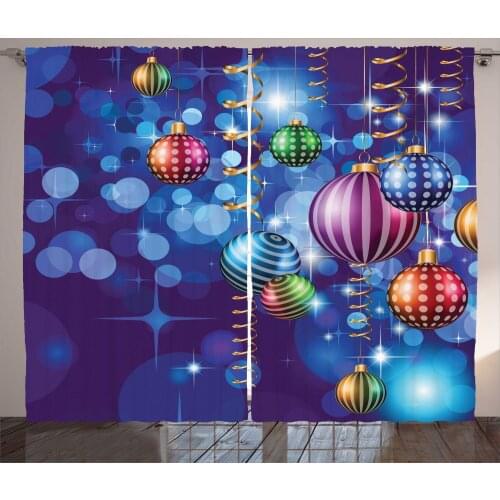 Modern Christmas Curtains New Year Celebration Balls Satin Fabric Drapes for Living Room Bedroom 2 Panel Window Set