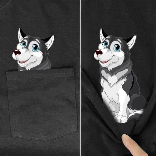 CLOOCL Funny Cotton T-Shirts Fashion Pocket Cartoons Wolf 3D Printed Tees Casual Hip Hop Round Neck Tops Black Cotton Clothes