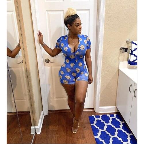 Women Stretchy Sexy Pajamas For Adults Plus Size Button Bodysuit Leotard Short Sleepwear Jumpsuit Rompers Onsie Party