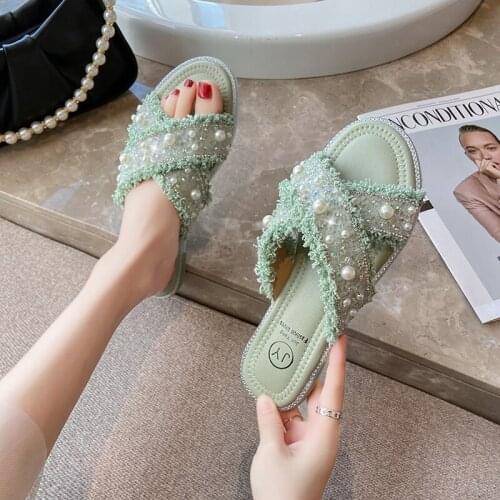 Womens Slippers Casual Womens Slippers Tassels Pearl Simple Slippers Elegant Light Non-slip Flat Shoes Women Slippers