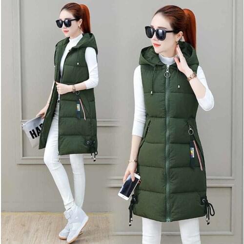Winter Vest Waistcoat New Plus Size Womens Vest Winter Jacket Women Green Pockets Hooded Casual Cotton Sleeveless Vest Female