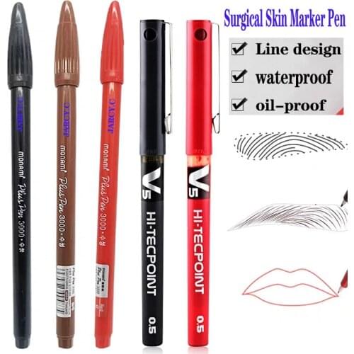 1Pcs 0.5mm Black Red Marker Pen Tattoo Surgical Skin Marker Pen Tattoo Eyebrow Lip Permanent Makeup Scribe Positioning Pen Tools