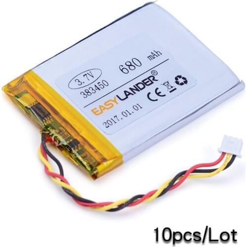 10pcs/Lot 383450 3.7V 680mAh Polymer Li-ion Battery For toys Game consoles lithium battery small stereo bluetooth GPS MP3 MP4