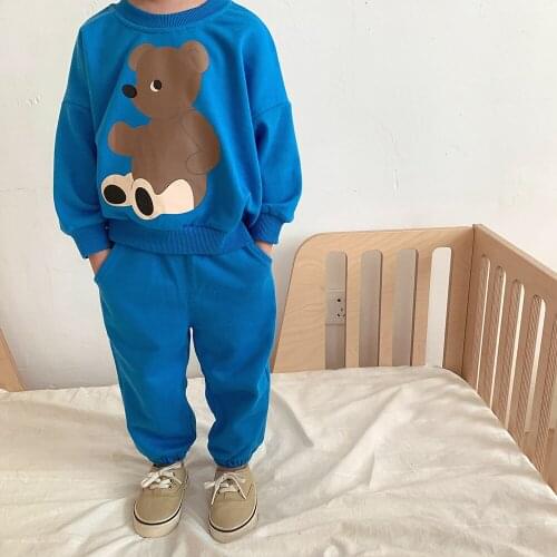 2pcs Fall Children Printed Bead Clothes Set Boys Girls Sport Tracksuit Brother Sister Matching Clothes Sweatshirt Trousers