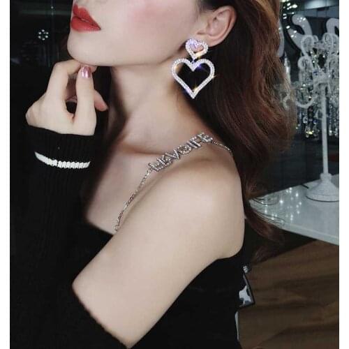 2020 Hypoallergenic earrings double love heart-shaped hollow full fashion personality female long earring jewelry gift cheaper
