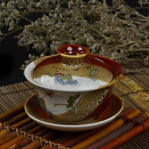 Free shipping Chinese Gaiwan China Teacups Tea Bowl Ceramic tea gaiwan High-quality creative Chinese ceramic teapot carp gaiwan
