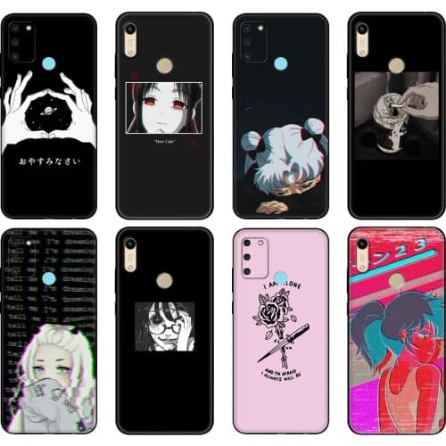 Black tpu Case For Honor 8a Prime 8s 9 10X Lite 9A 9C 9X Premium Pro 9S Case Cover Sad Anime Vaporwave Aesthetic