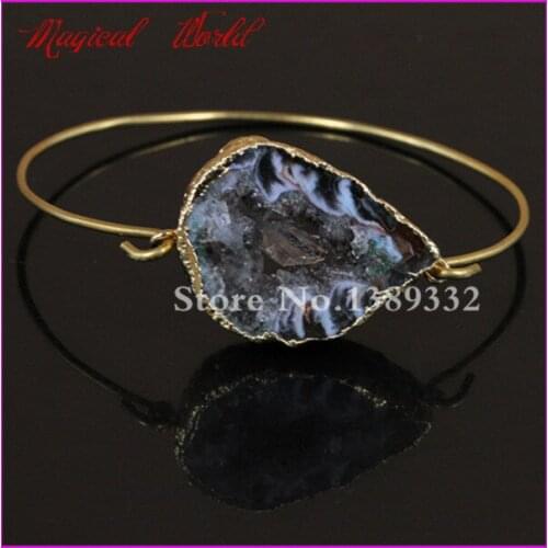 Druzy Bracelet, Natural Leopard Stripe Druzy Nature Stone Bangle, Drusy Geode Crystal Quartz Stone Bangle bracelet