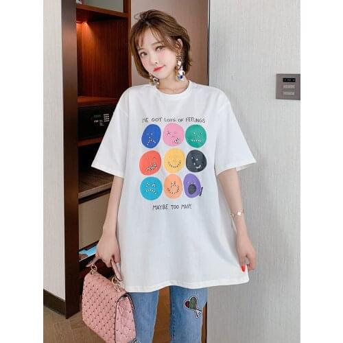 Color expression nail diamond printing loose medium long T Womens T-shirt 2021 Spring new
